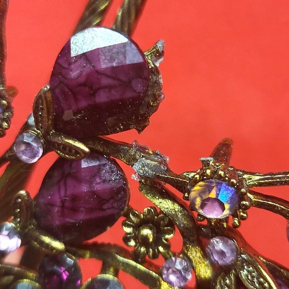 VTG Peacock Hair Clip Claw Purple Acrylic Stones Rhinestones Repaired main image 5
